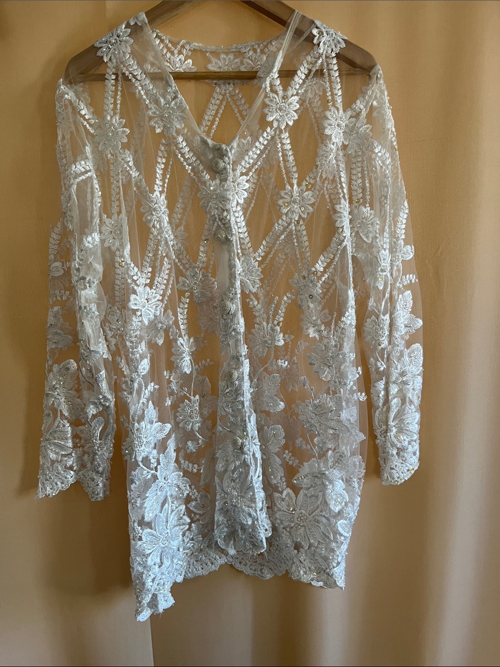 Unique Vintage White Sheer Floral Lace Jacket